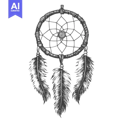 Aset desain premium: Hand-Drawn Sketch of a Dreamcatcher with Feathers