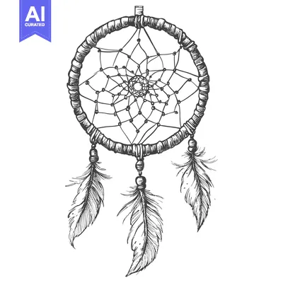 Hand-Drawn Sketch of a Dreamcatcher with Feathers