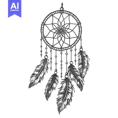Aset premium populer: Hand-Drawn Sketch of a Dreamcatcher with Feathers and Beads
