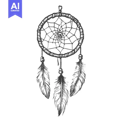 Premium design asset: Hand-drawn sketch of a dreamcatcher with three feathers and beads
