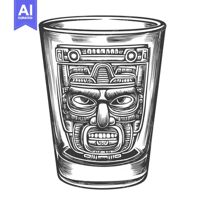 Popular premium asset: Hand-drawn sketch of a drinking glass with a carved tribal mask design