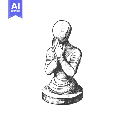 Premium design asset: Hand-Drawn Sketch of a Faceless Figure in a Praying Pose