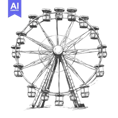 Aset premium populer: Hand-drawn Sketch of a Ferris Wheel with Cabins