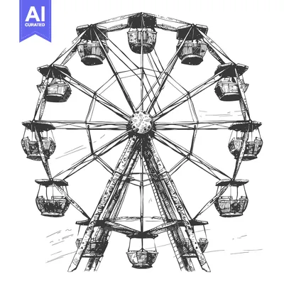Aset premium populer: Hand-drawn Sketch of a Ferris Wheel with Detailed Cabins