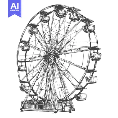 Aset desain premium: Hand-drawn sketch of a ferris wheel with detailed spokes and gondolas