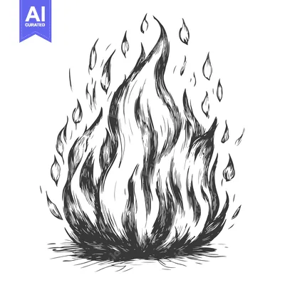 Premium design asset: Hand-Drawn Sketch of a Fiery Blaze with Detailed Flames