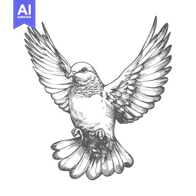Aset premium populer: Hand-Drawn Sketch of a Flying Dove with Spread Wings