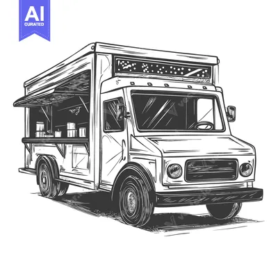Aset premium populer: Hand-Drawn Sketch of a Food Truck with a Canopy
