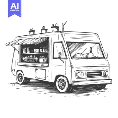 Popular premium asset: Hand-drawn Sketch of a Food Truck with an Awning and Shelves of Produc