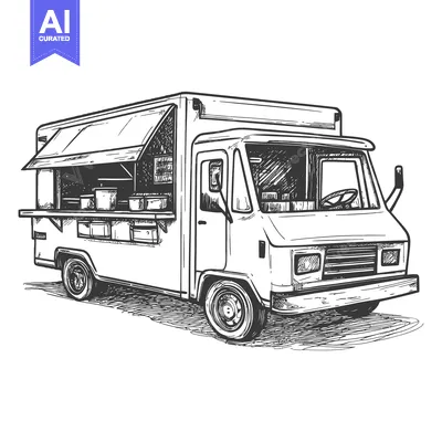Hand-Drawn Sketch of a Food Truck with an Open Window