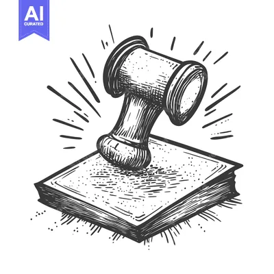 Aset premium populer: Hand-Drawn Sketch of a Gavel Striking a Book