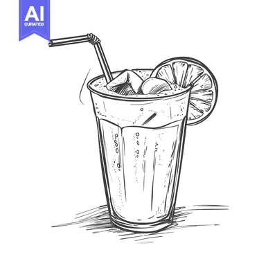 Premium design asset: Hand-Drawn Sketch of a Glass of Lemonade with a Straw and a Lemon Slic