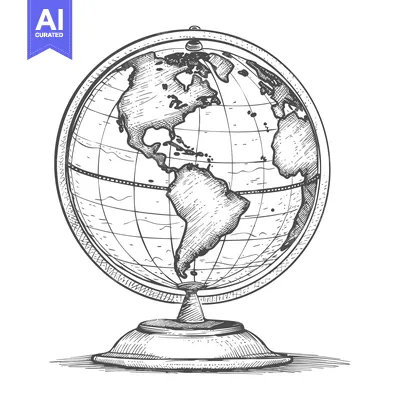 Aset desain premium: Hand-Drawn Sketch of a Globe with North and South America