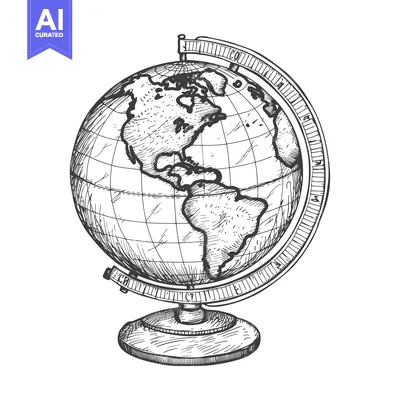Popular premium asset: Hand-drawn Sketch of a Globe with North and South America Visible
