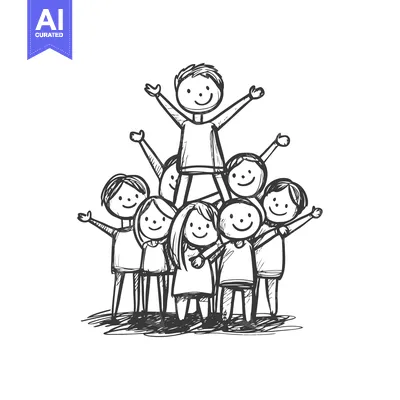 Premium design asset: Hand-Drawn Sketch of a Group of Happy Children