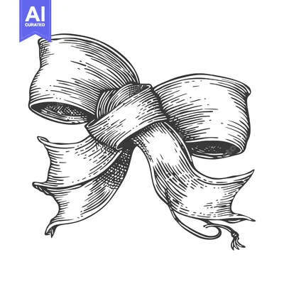 Aset desain premium: Hand-Drawn Sketch of a Knotted Ribbon with a Tail