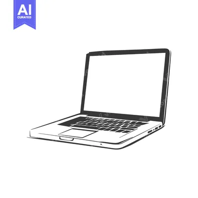 Aset desain premium: Hand-drawn sketch of a laptop computer with a blank screen