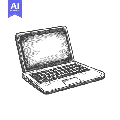 Aset desain premium: Hand-Drawn Sketch of a Laptop with a Blank Screen