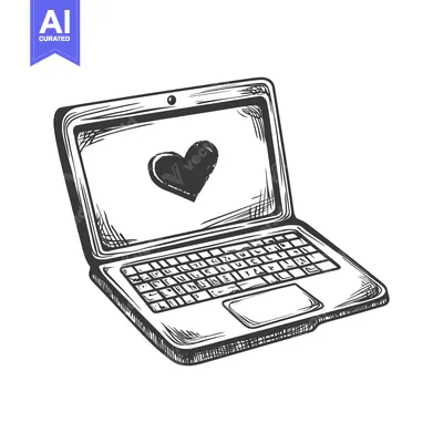 Aset premium populer: Hand-drawn Sketch of a Laptop with a Heart on the Screen