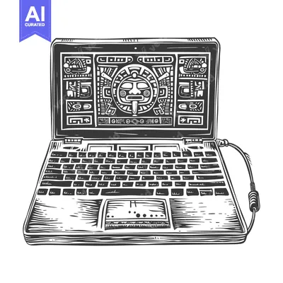Popular premium asset: Hand-drawn Sketch of a Laptop with an Aztec Design on the Screen