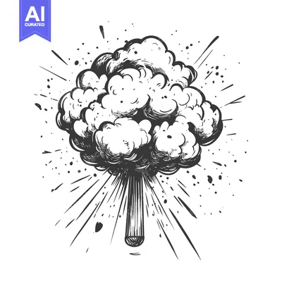 Aset premium populer: Hand-Drawn Sketch of a Large Explosion With Smoke and Rays