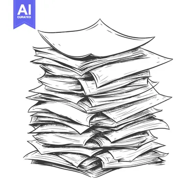 Hand-drawn sketch of a large stack of papers