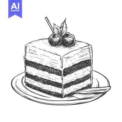 Premium design asset: Hand-Drawn Sketch of a Layered Cake with Blueberries and a Knife on a