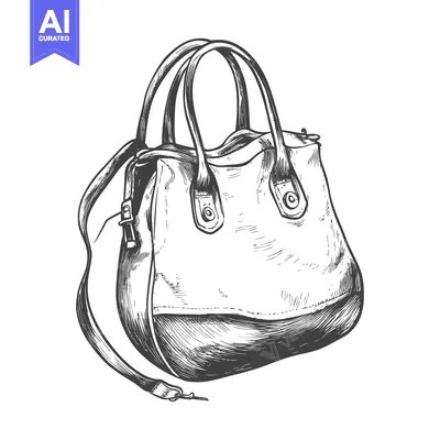 Hand-Drawn Sketch of a Leather Handbag with a Shoulder Strap