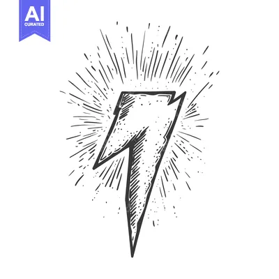 Aset premium populer: Hand-Drawn Sketch of a Lightning Bolt with a Sunburst Effect