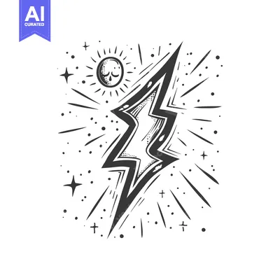 Popular premium asset: Hand-Drawn Sketch of a Lightning Bolt with Stars and a Sun