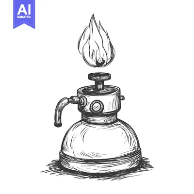 Aset desain premium: Hand-Drawn Sketch of a Lit Bunsen Burner