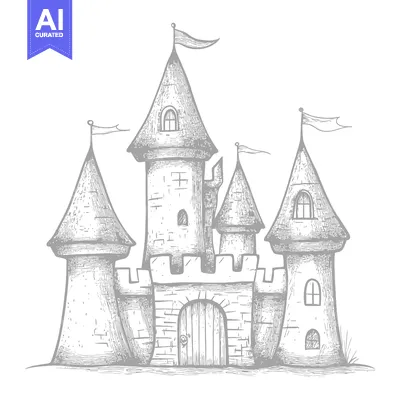 Popular premium asset: Hand-Drawn Sketch of a Majestic Stone Castle with Flags