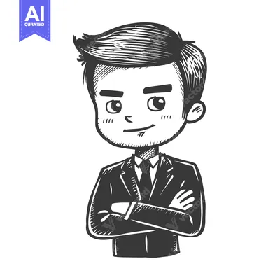 Aset desain premium: Hand-drawn Sketch of a Man in a Suit with Folded Arms