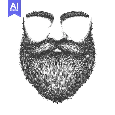Aset desain premium: Hand-drawn sketch of a man's face with a thick beard and mustache.