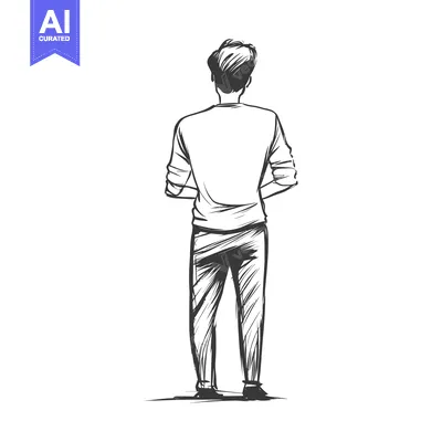 Aset desain premium: Hand-drawn sketch of a man viewed from behind