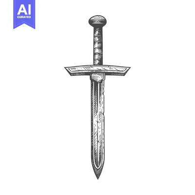Aset desain premium: Hand-Drawn Sketch of a Medieval Dagger with a Crossguard