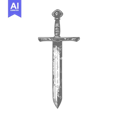 Aset desain premium: Hand-drawn sketch of a medieval sword with a diamond-shaped pommel