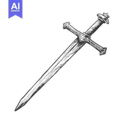 Premium design asset: Hand-drawn sketch of a medieval sword with intricate details