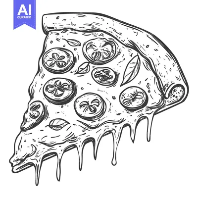 Premium design asset: Hand-Drawn Sketch of a Melted Pizza Slice with Toppings