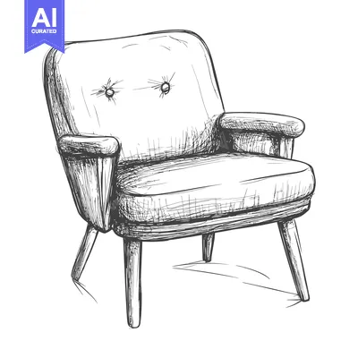 Hand-Drawn Sketch of a Mid-Century Modern Armchair with Upholstery