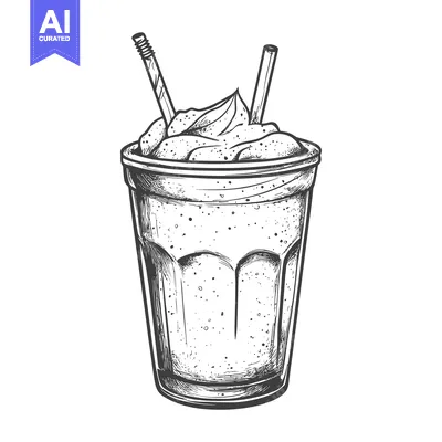 Hand-drawn sketch of a milkshake with whipped cream and straws