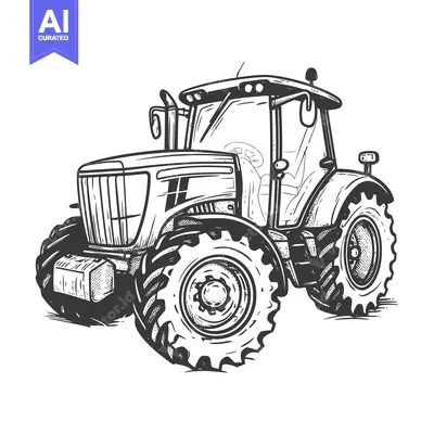 Aset desain premium: Hand-drawn sketch of a modern tractor with large tires