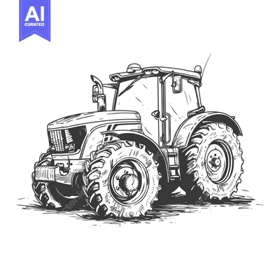Aset premium populer: Hand-drawn Sketch of a Modern Tractor with Large Wheels