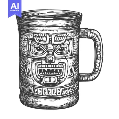 Aset premium populer: Hand-Drawn Sketch of a Mug with an Ornate Aztec-Inspired Design