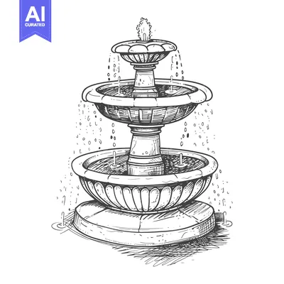Premium design asset: Hand-Drawn Sketch of a Multi-Tiered Stone Fountain with Water Flowing