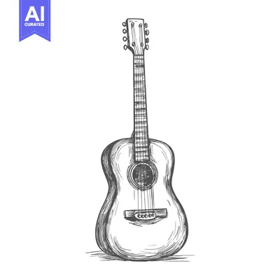 Aset premium populer: Hand-Drawn Sketch of an Acoustic Guitar
