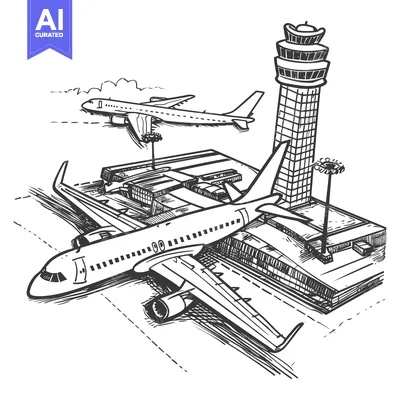 Popular premium asset: Hand-drawn Sketch of an Airport with Two Airplanes and Control Tower
