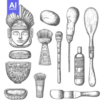 Premium design asset: Hand-Drawn Sketch of Ancient Mesoamerican Artifacts