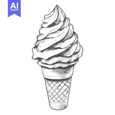 Aset premium populer: Hand-Drawn Sketch of an Ice Cream Cone with Swirled Soft Serve