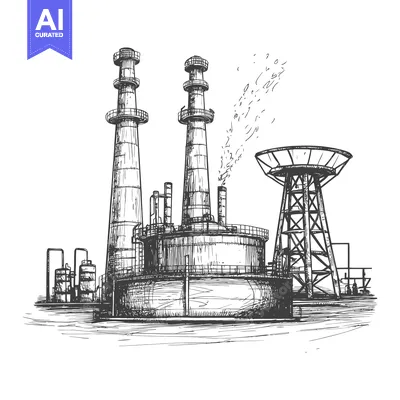 Aset premium populer: Hand-Drawn Sketch of an Industrial Factory with Tall Chimneys and a La